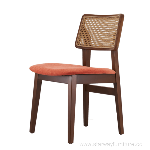 Modern solid Wood Rattan Back Upholstered Restaurant chair